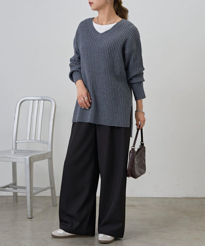 relax羅紋V領針織衫
