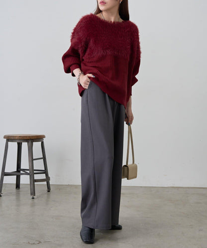 拼接長毛針織衫