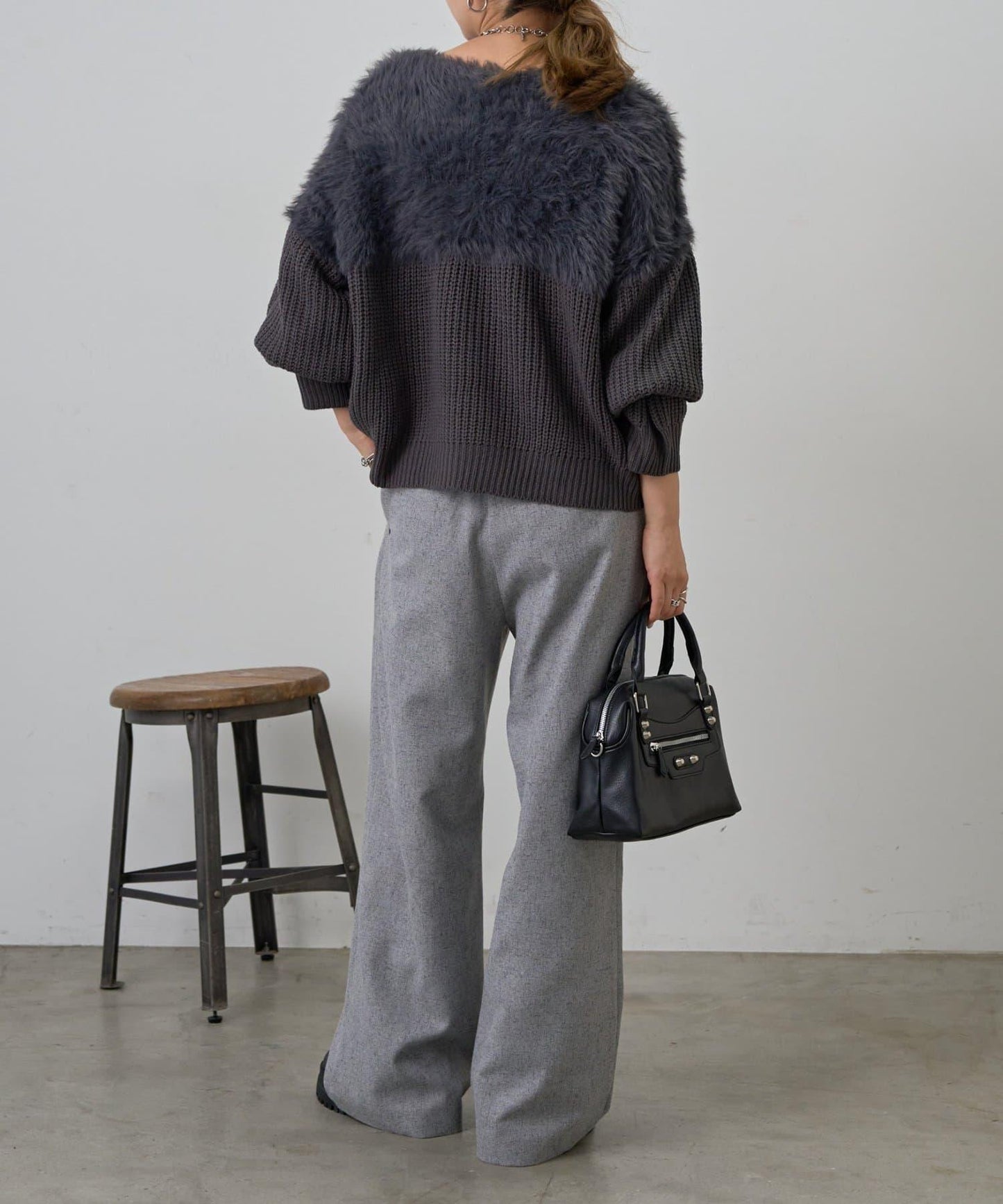 拼接長毛針織衫