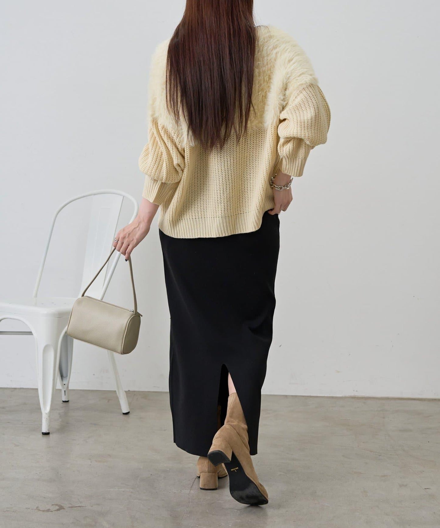 拼接長毛針織衫