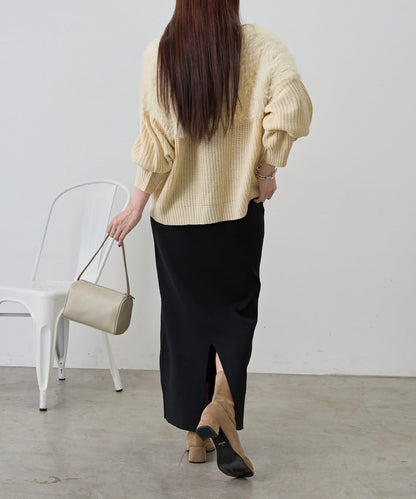 拼接長毛針織衫