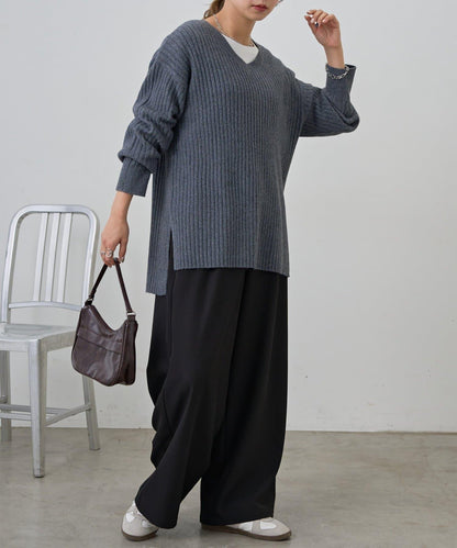 relax羅紋V領針織衫