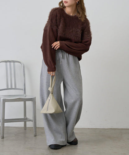 拼接長毛針織衫