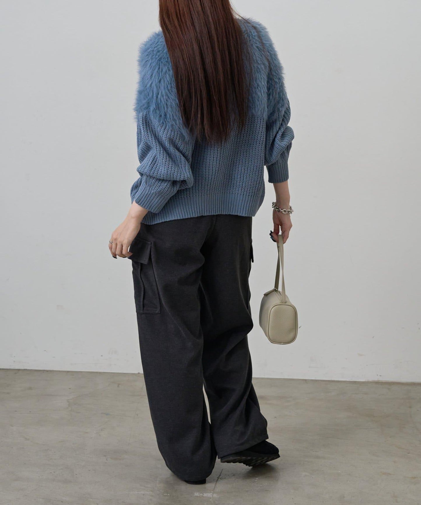 拼接長毛針織衫