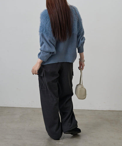 拼接長毛針織衫