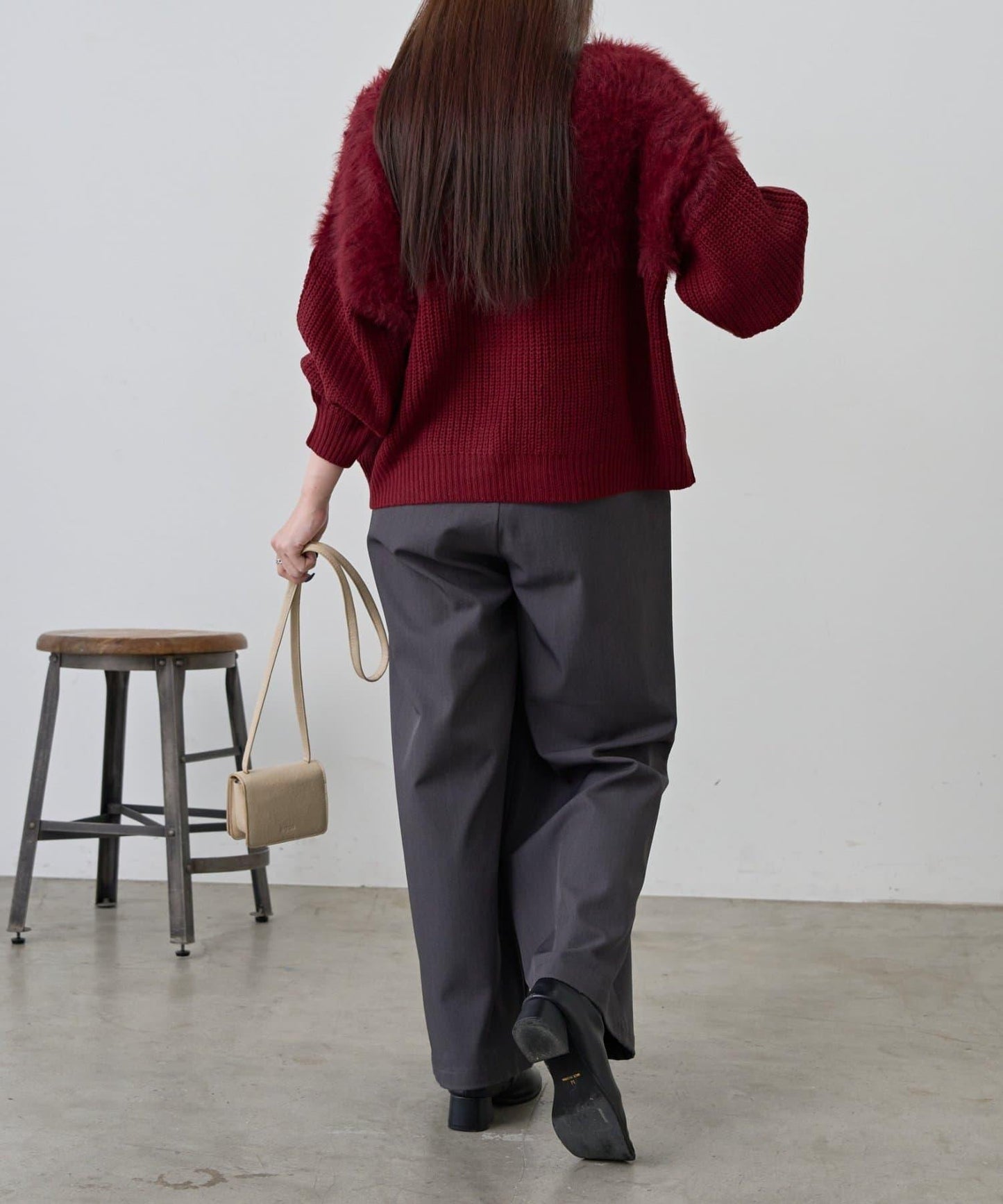 拼接長毛針織衫