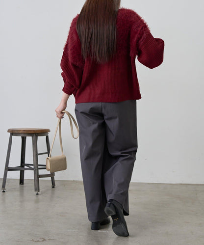 拼接長毛針織衫