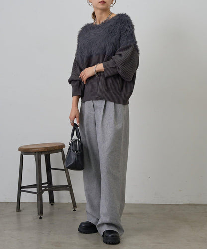 拼接長毛針織衫