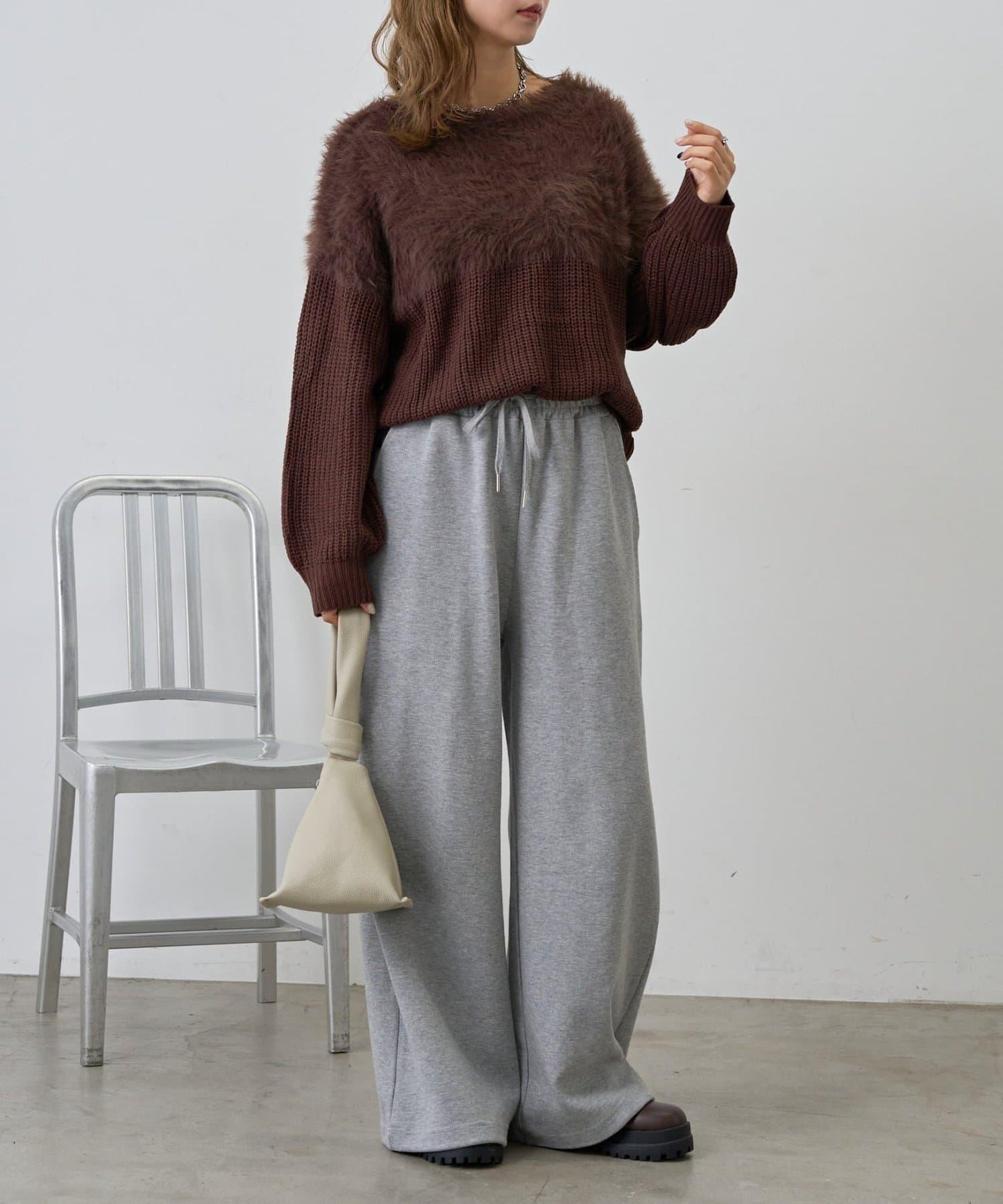 拼接長毛針織衫