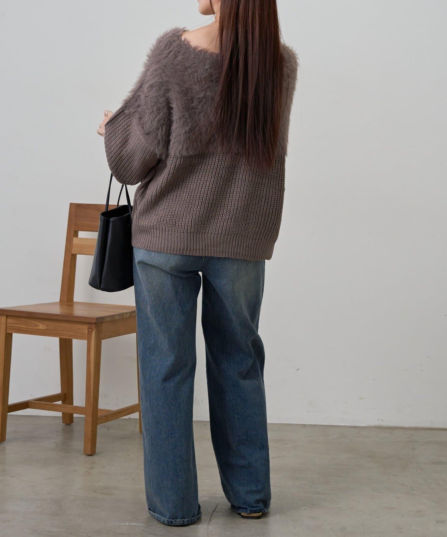 拼接長毛針織衫