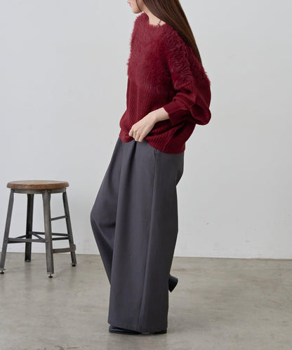 拼接長毛針織衫