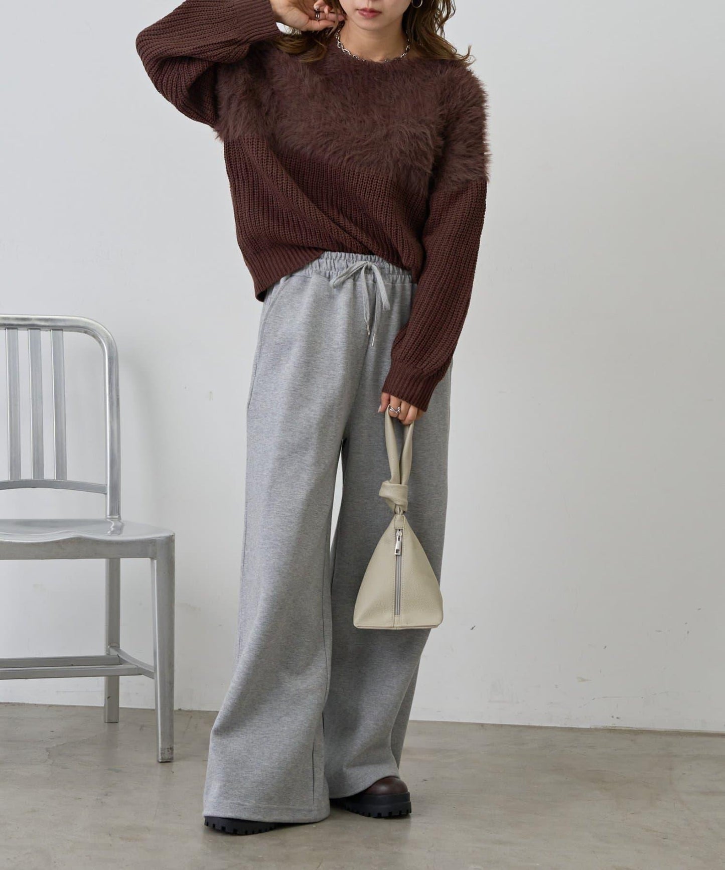 拼接長毛針織衫