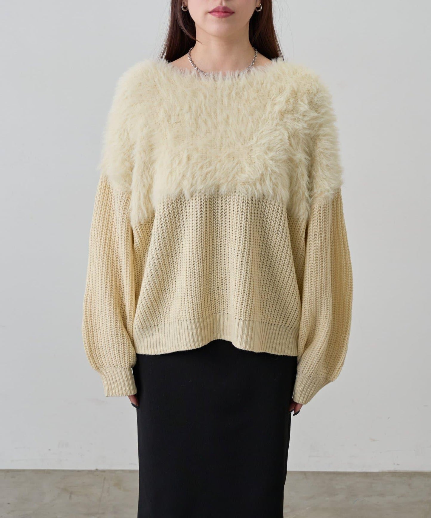 拼接長毛針織衫