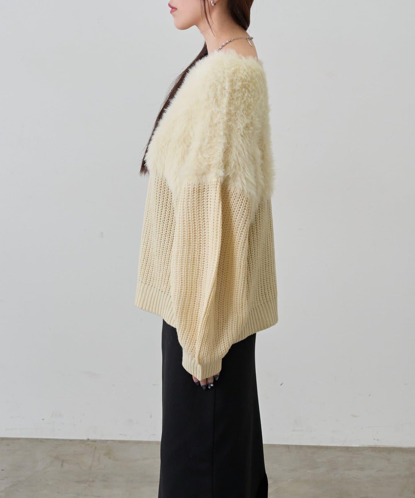 拼接長毛針織衫