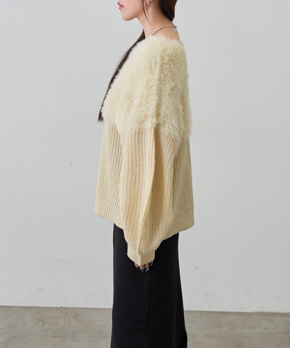 拼接長毛針織衫