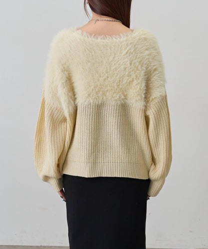 拼接長毛針織衫
