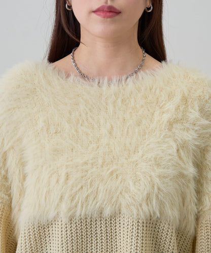 拼接長毛針織衫