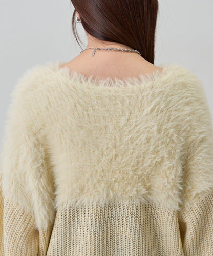 拼接長毛針織衫