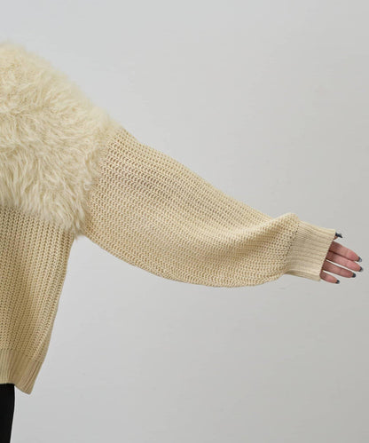 拼接長毛針織衫