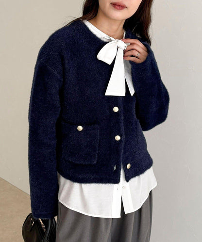 長毛內裡拼色夾克開衫