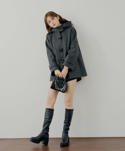 連帽牛角扣中長款大衣