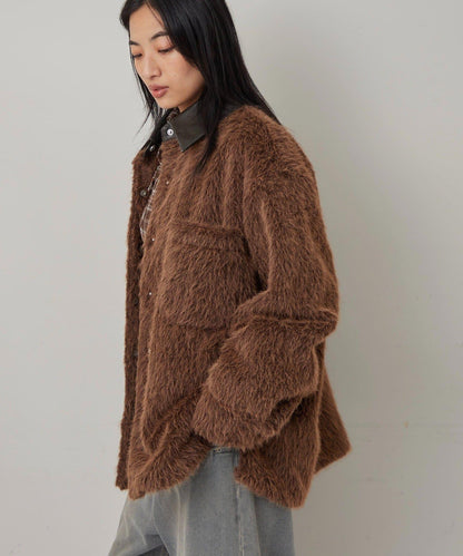 【WHO'S WHO gallery】拼接領口長毛襯衫夾克