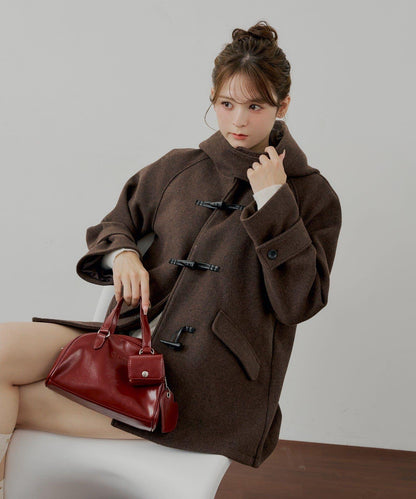 連帽牛角扣中長款大衣