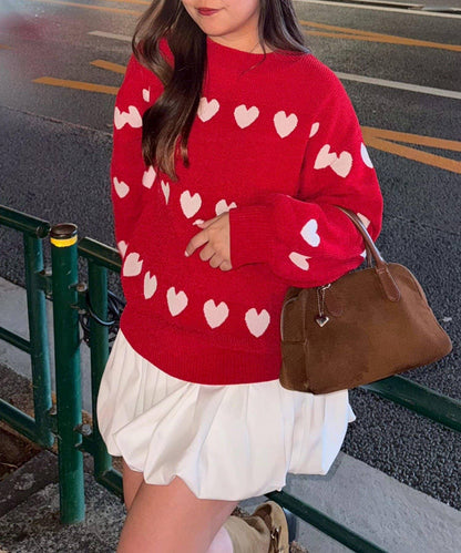 天鵝絨毛線寬鬆愛心針織衫