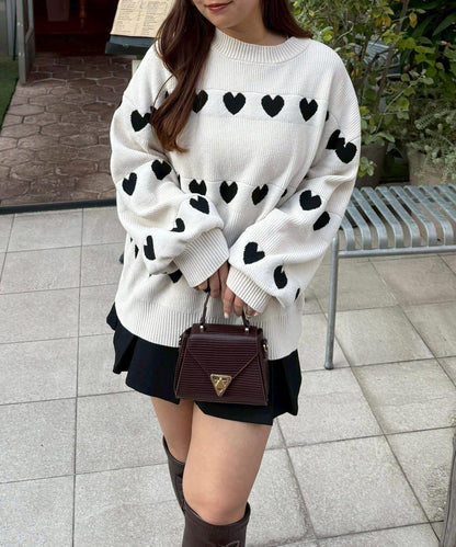 天鵝絨毛線寬鬆愛心針織衫