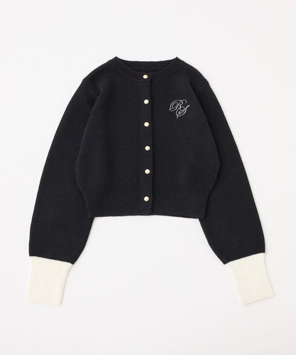 拼色袖部刺繡開衫