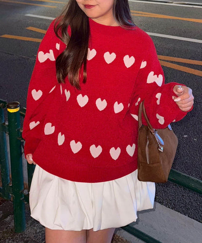 天鵝絨毛線寬鬆愛心針織衫