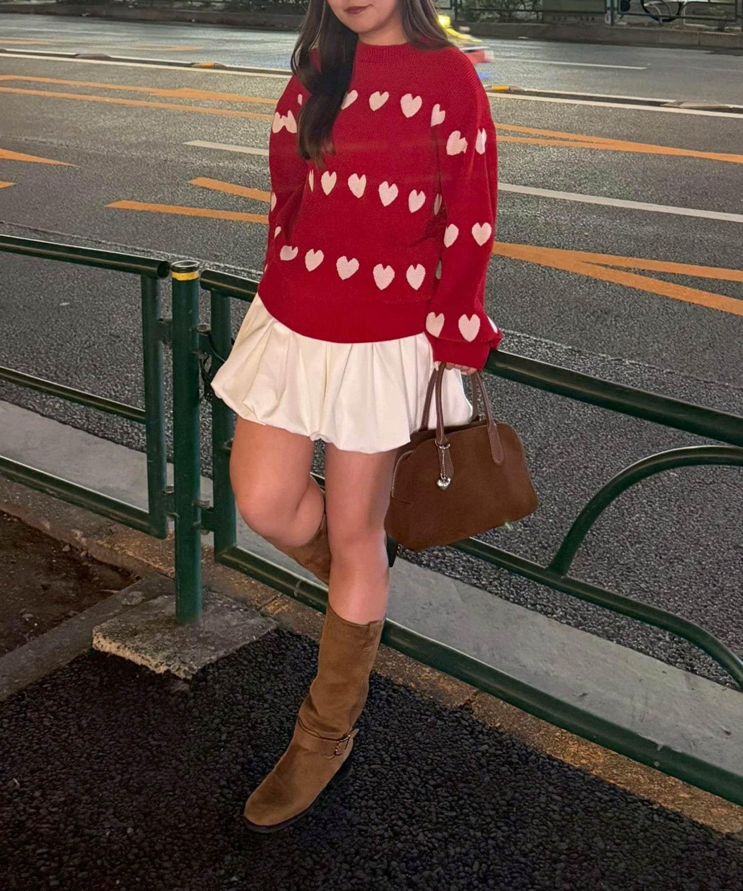 天鵝絨毛線寬鬆愛心針織衫