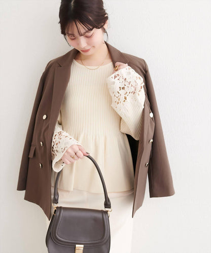 袖部蕾絲荷葉邊針織衫