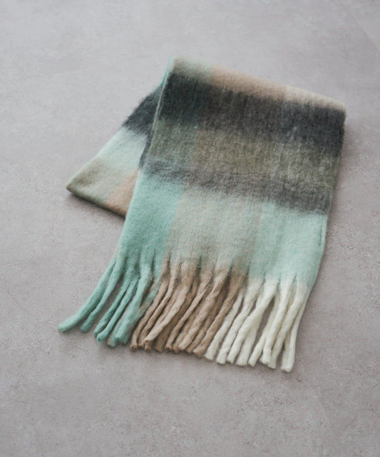 仿羊毛格紋流蘇圍巾