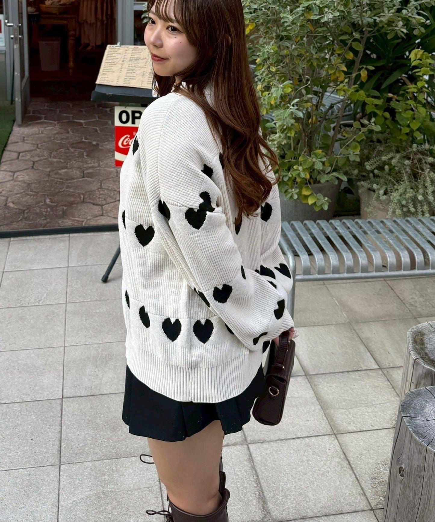 天鵝絨毛線寬鬆愛心針織衫