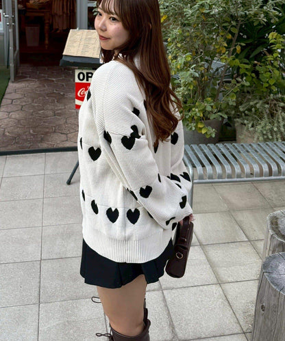 天鵝絨毛線寬鬆愛心針織衫