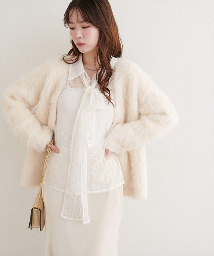 蕾絲蝴蝶結領襯衫