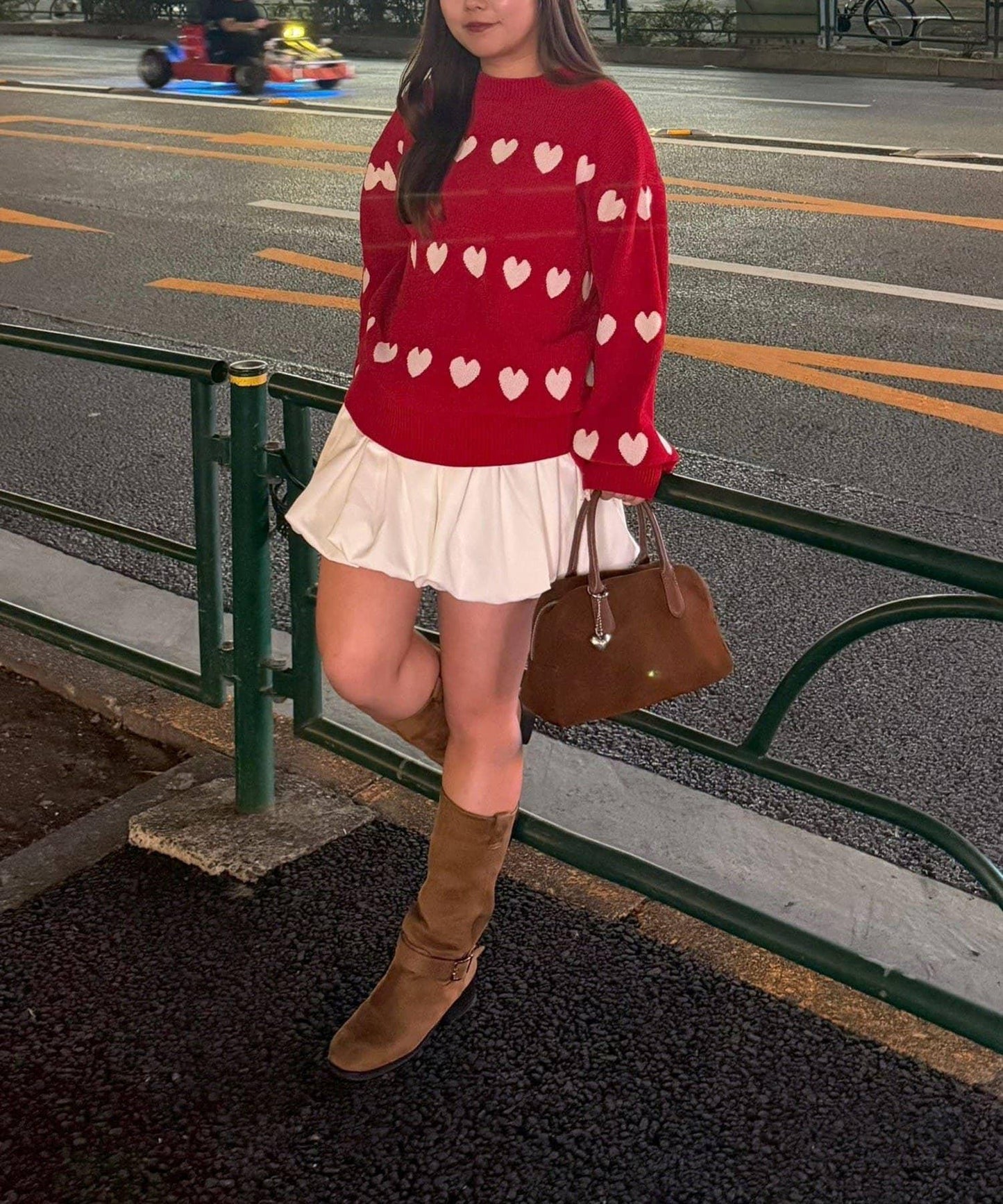 天鵝絨毛線寬鬆愛心針織衫