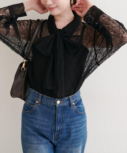 蕾絲蝴蝶結領襯衫
