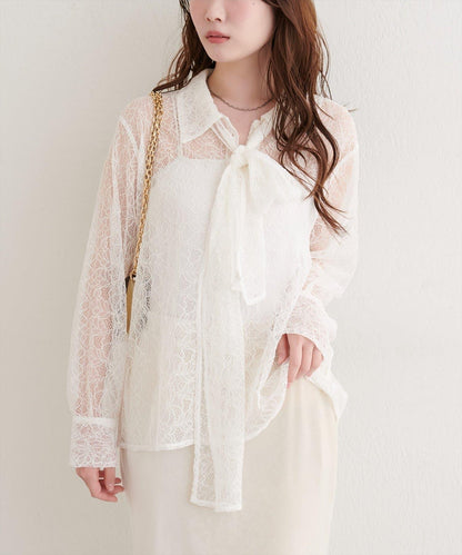 蕾絲蝴蝶結領襯衫