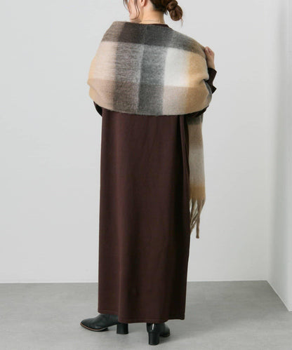 仿羊毛格紋流蘇圍巾