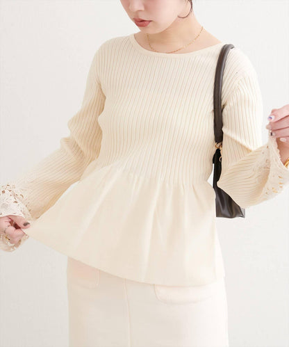 袖部蕾絲荷葉邊針織衫