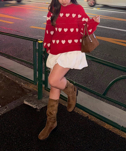 天鵝絨毛線寬鬆愛心針織衫