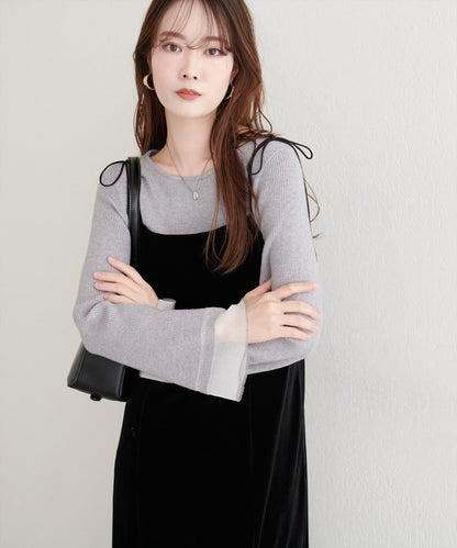 袖口透視喇叭袖針織衫