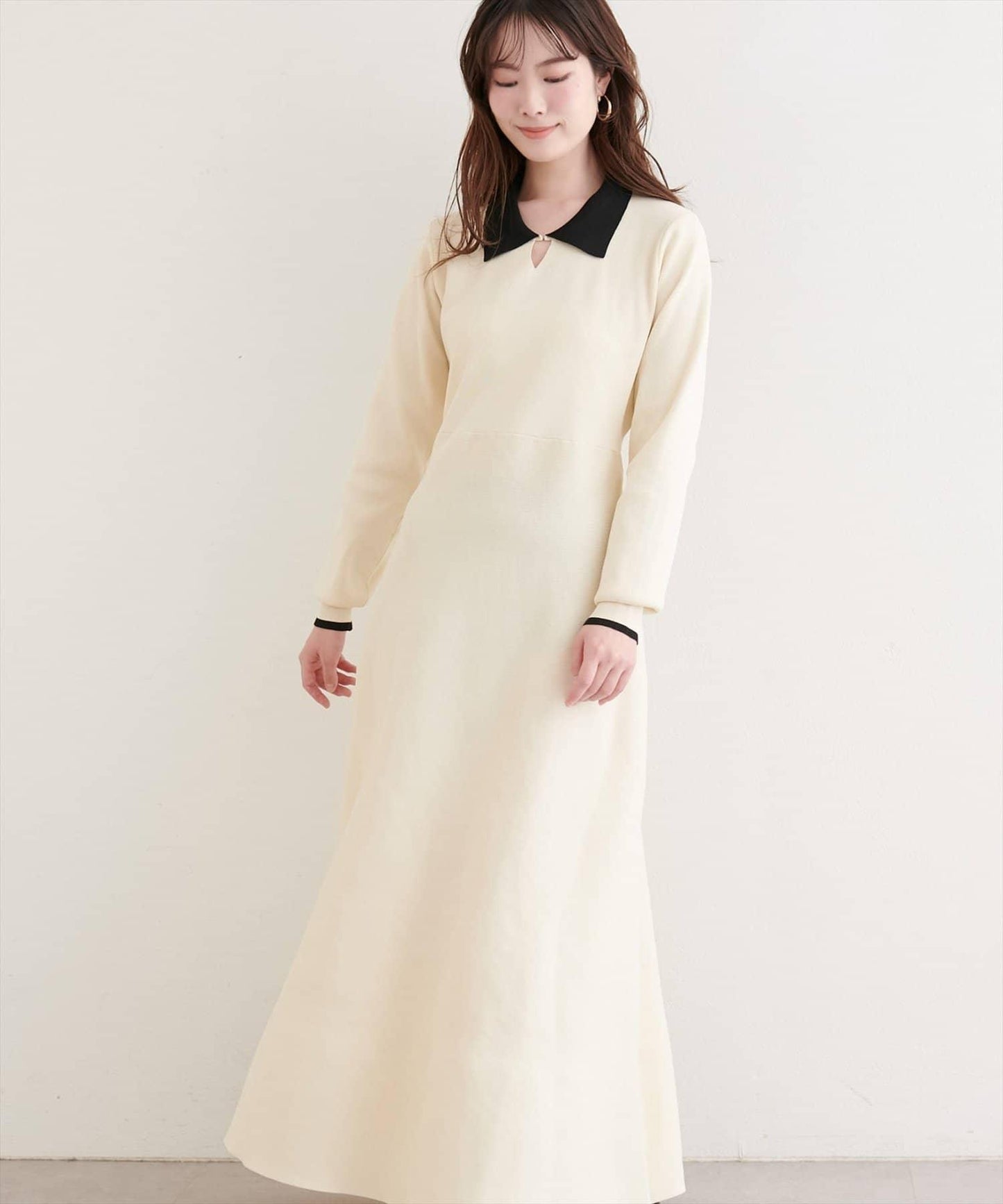 拼色翻領針織連衣裙