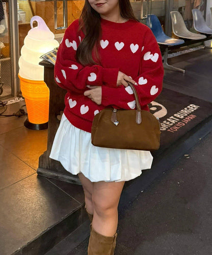 天鵝絨毛線寬鬆愛心針織衫