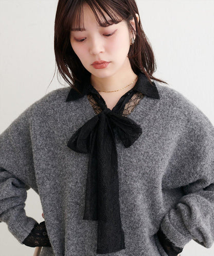 蕾絲蝴蝶結領襯衫