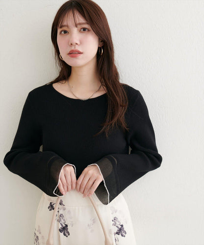 袖口透視喇叭袖針織衫