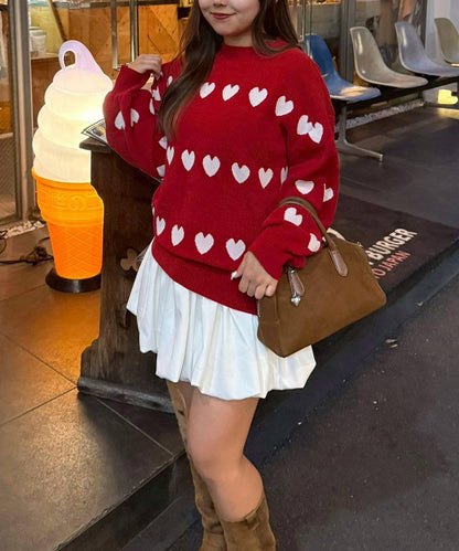 天鵝絨毛線寬鬆愛心針織衫