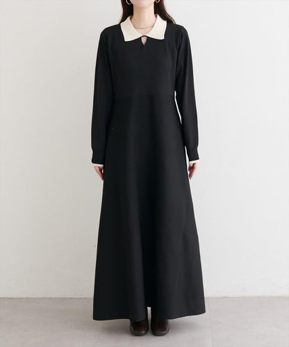 拼色翻領針織連衣裙